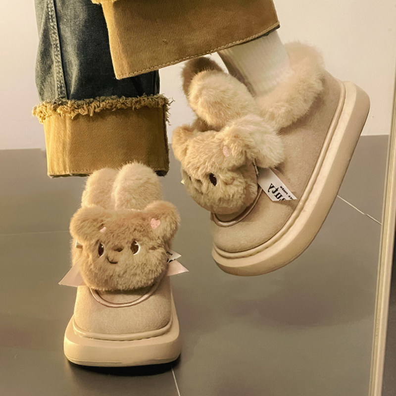 2026新款冬季加绒加厚外穿保暖棉拖鞋女可爱厚底一脚蹬包跟雪地靴