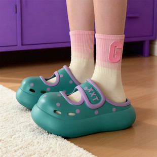 女 可爱波点户外穿凉拖鞋 软厚底多巴胺拼色防滑夏季 日系玛丽珍拖鞋