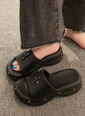 Y2K矮子乐拖鞋女夏外穿2026新款厚底不累脚高级感防滑黑色凉拖鞋