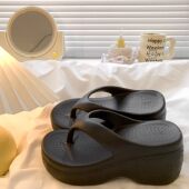 鞋 韩版 坡跟厚底增高8.0人字拖女外穿防滑踩屎感海边黑色凉拖鞋 夏