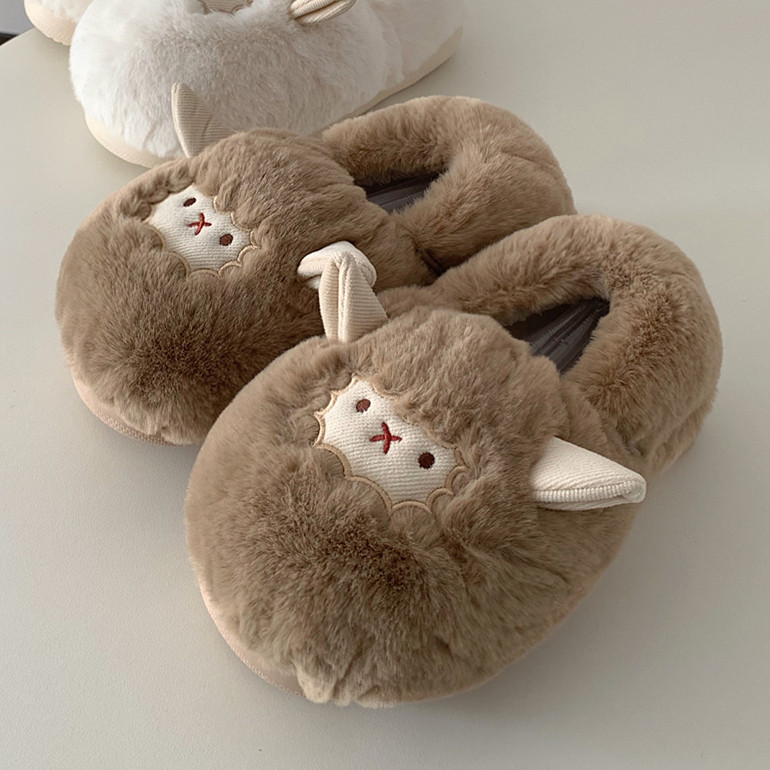 女冬季软萌保暖可爱小羊全包跟棉拖鞋踩屎感厚底月子鞋防滑毛毛鞋