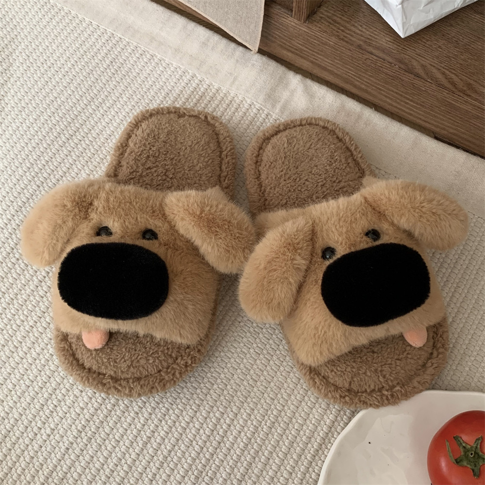 搞怪卡通网红可爱狗狗男女士毛毛拖鞋秋冬舒适休闲保暖情侣棉拖鞋