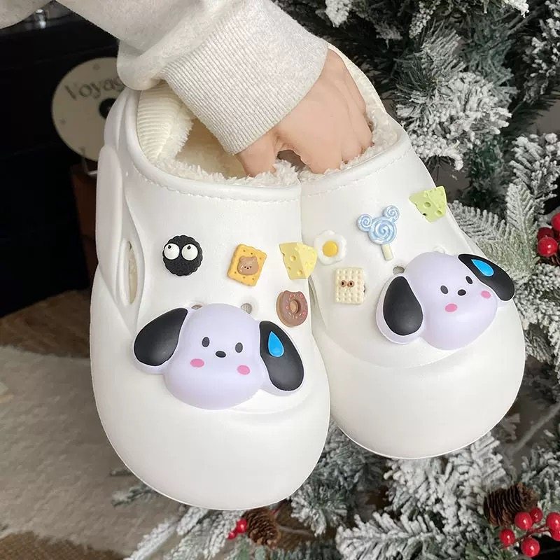 可爱狗厚底棉拖鞋女2026秋冬季新款家用室内可外穿加绒包头拖女