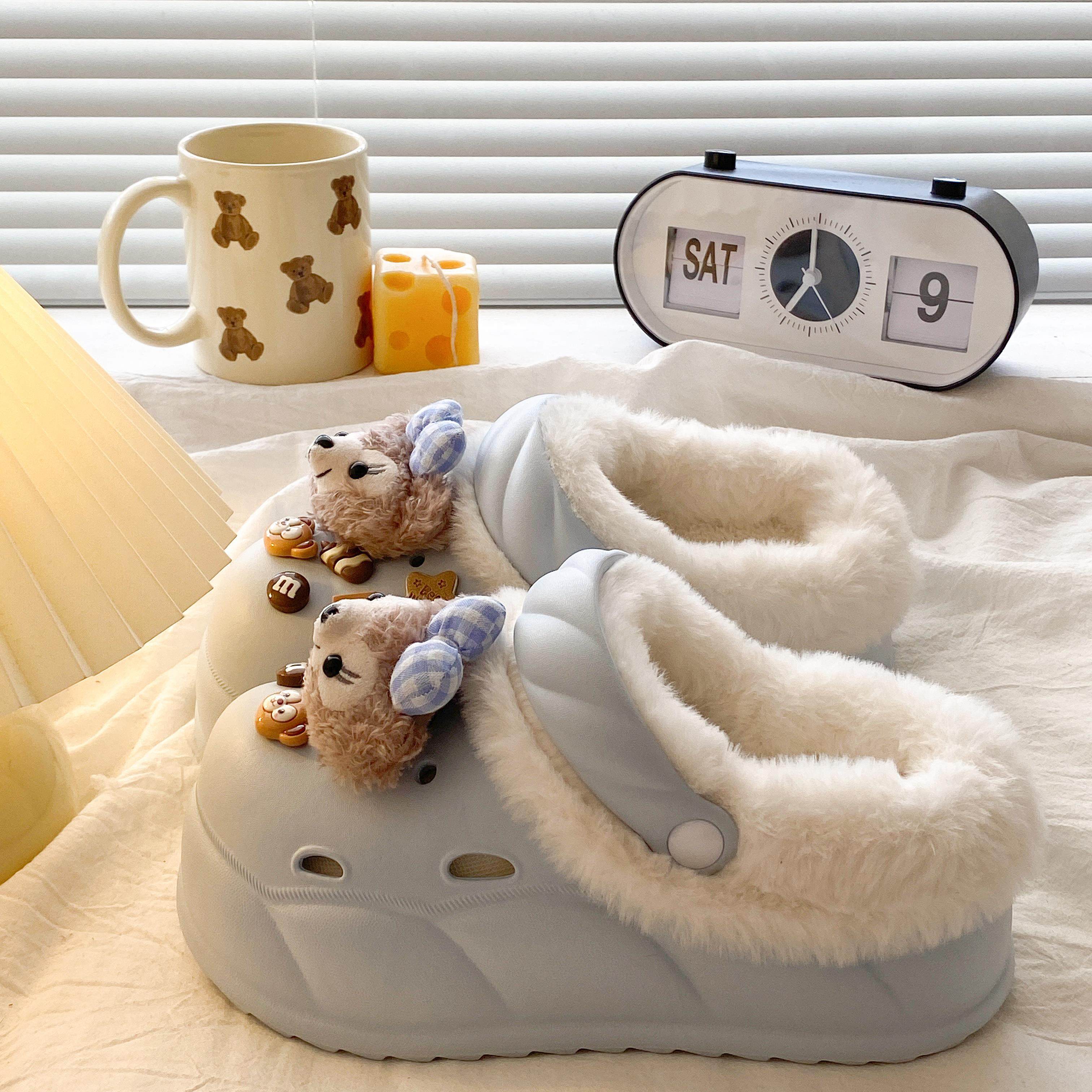 学生外穿半包跟宿舍加绒居家冬季棉拖鞋女款踩屎感厚底防滑毛毛鞋