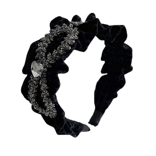 复古水钻蝴蝶结丝绒褶皱发箍女宽边高颅顶压发头箍高级感洗脸发卡