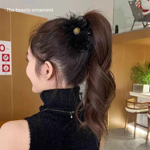 超仙丝带羽毛蝴蝶结马尾夹2026年