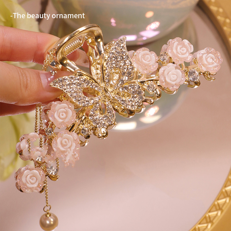 轻奢水钻蝴蝶玫瑰花珍珠