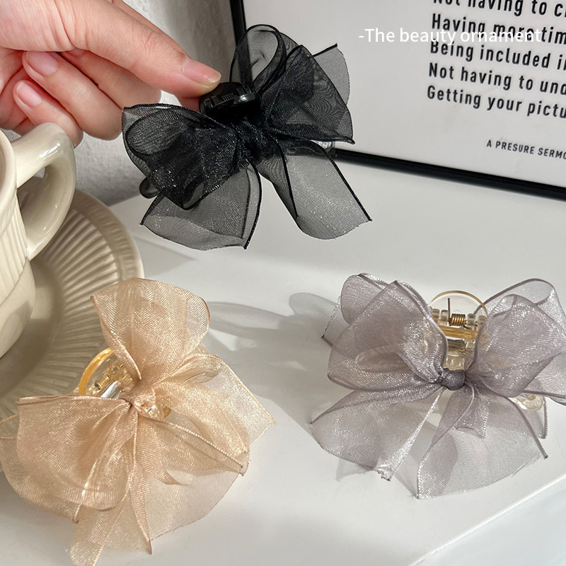 优雅网纱蝴蝶结小抓夹女公主头