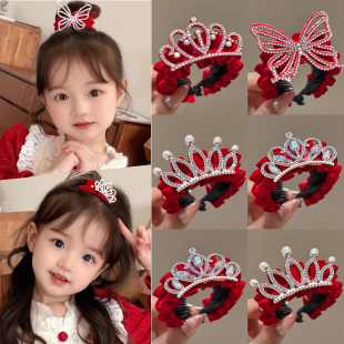新年儿童皇冠红色丸子头发夹女小女孩过年氛围感马尾扣本命年发卡