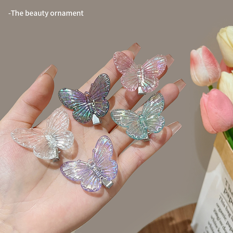 超仙甜美透明珠光蝴蝶鸭嘴夹侧边