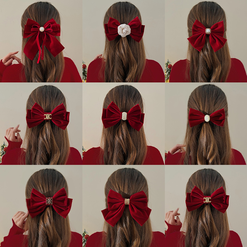 新娘敬酒服发饰丝绒蝴蝶结发夹女