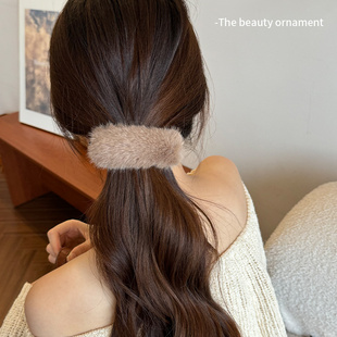 秋冬水貂毛绒发夹女后脑勺盘发一字扭扭夹2025年新款横夹头饰发卡