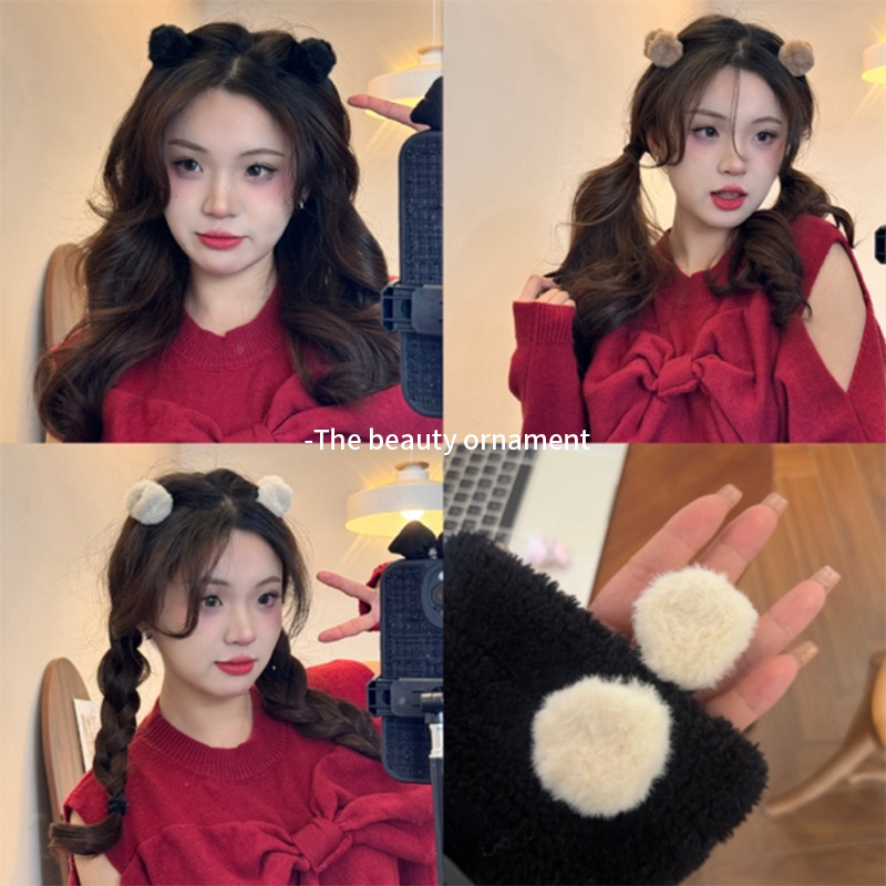 甜美毛绒小熊耳朵小抓夹女