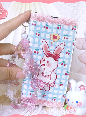 原创折叠翻盖樱桃兔适用iPhone13mini苹果14promax手机壳112华为X