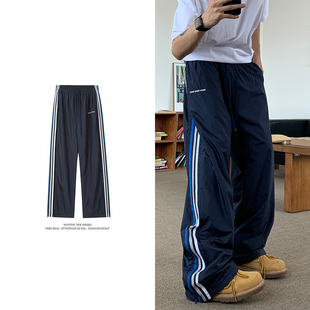 子 男宽松垂感直筒街舞复古休闲裤 WH先生美式 vintage杠条运动裤