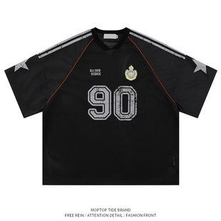 oversize宽松休闲上衣 橄榄球球衣短袖 WH先生美式 街头t恤男女夏季