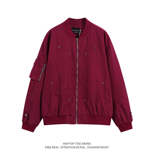 WH先生美式复古口袋装饰飞行员夹克男女国潮牌高街宽松情侣外套