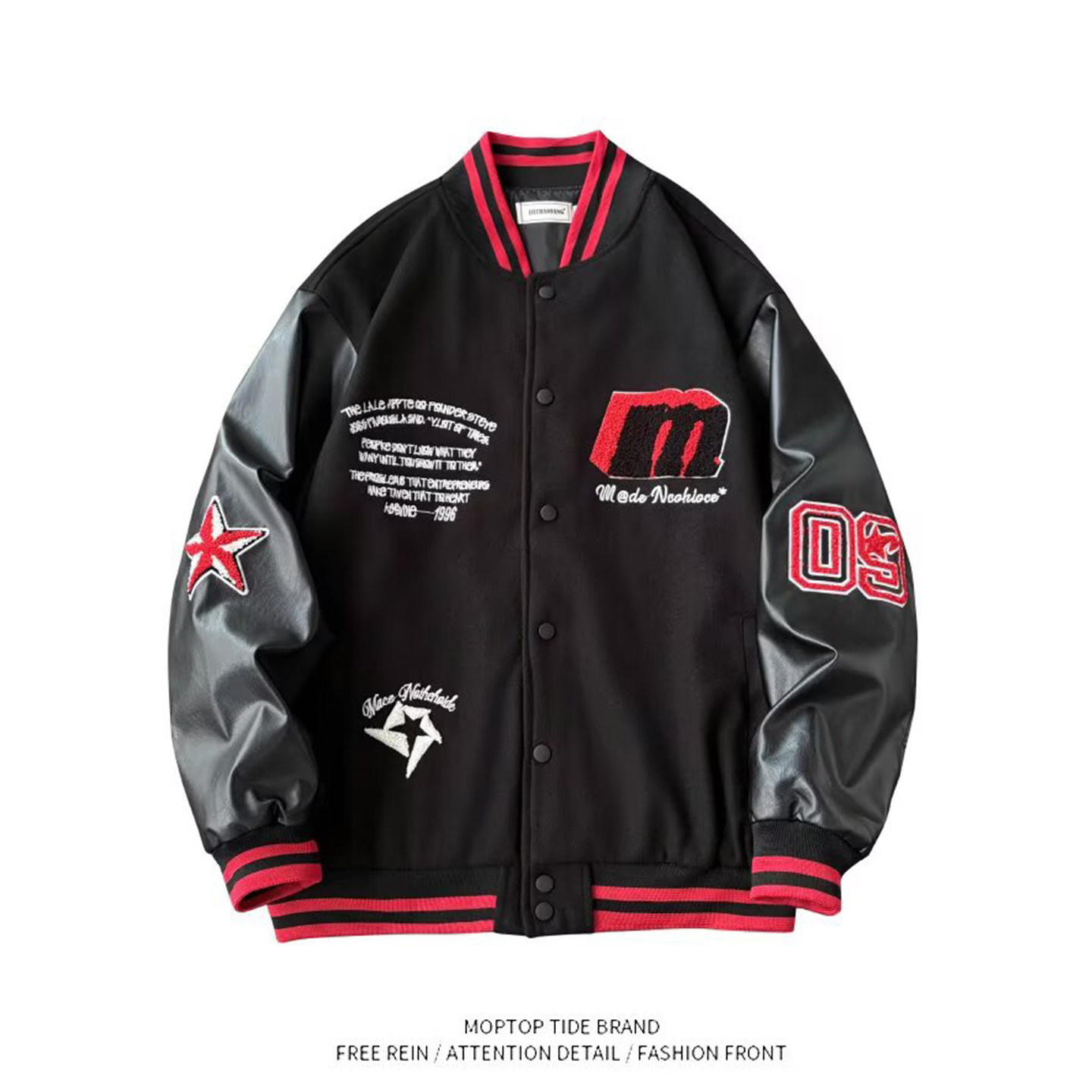 WH美式高街徽章拼接撞色棒球服男款春秋国潮牌宽松字母夹克外套