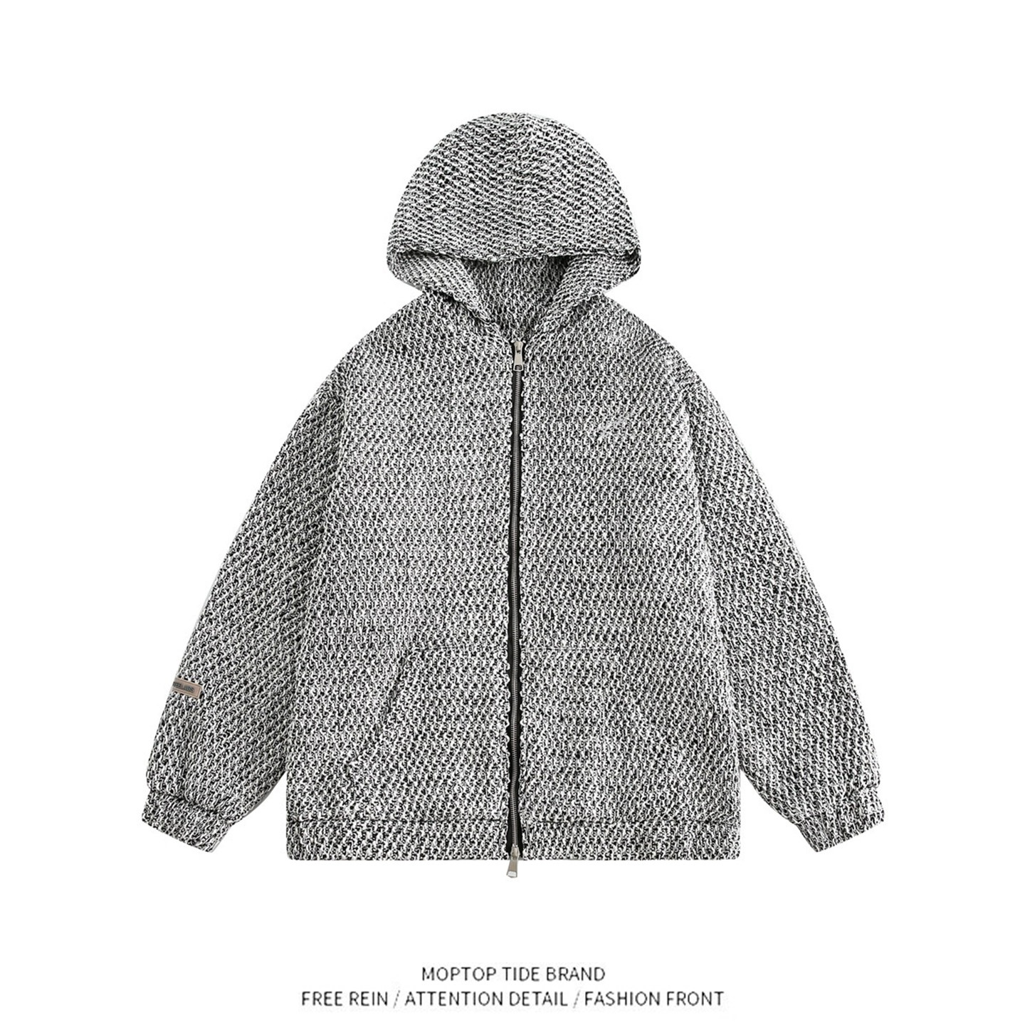 2026春秋小香风编织外套美式简约时尚情侣休闲连帽卫衣夹克男女