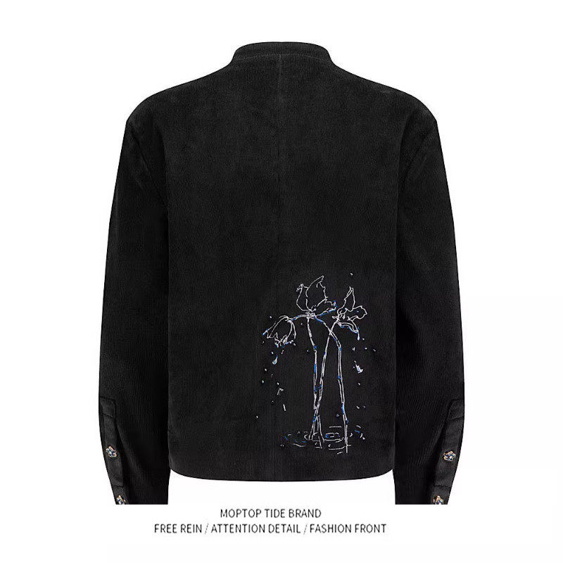 新中式立领蓝宝石纽扣中山装夹克男高级感痞帅灯芯绒西服短款外套