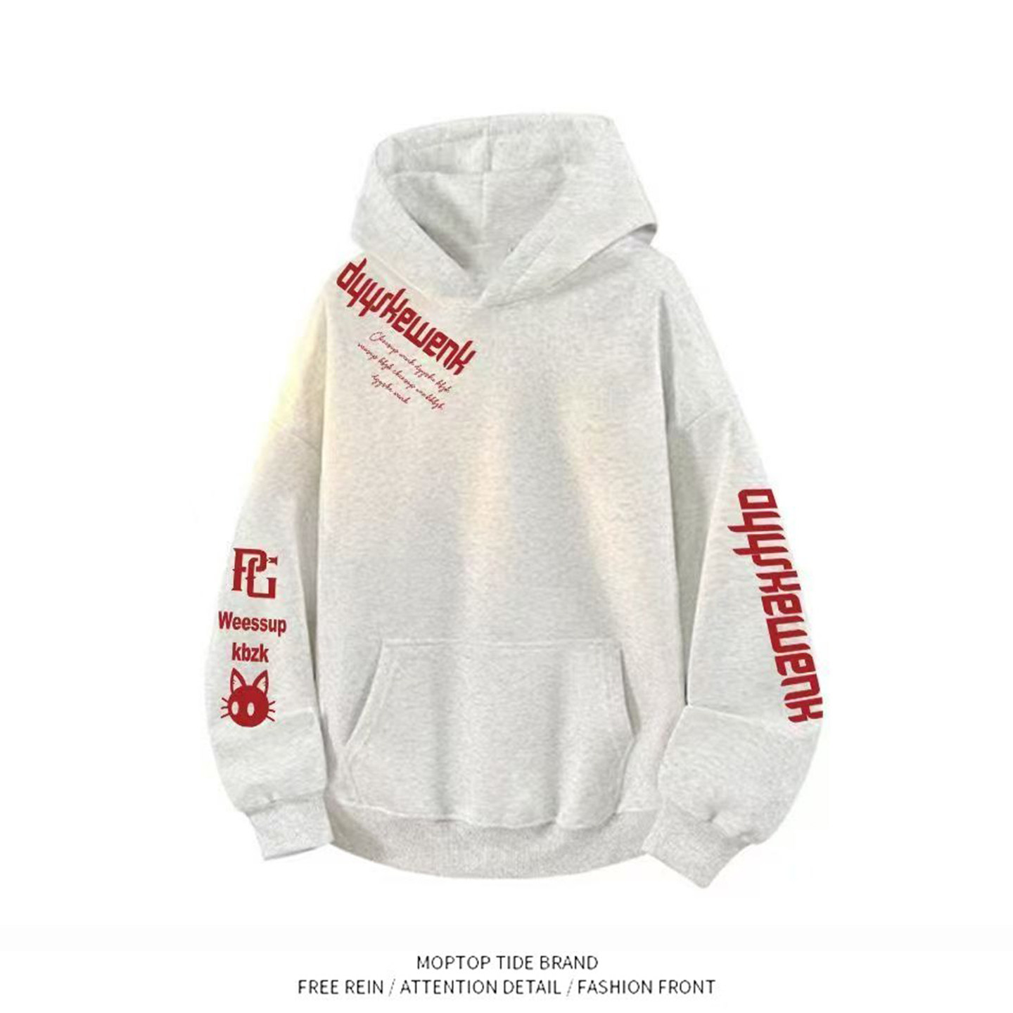 WH先生美式街头风连帽卫衣男女情侣宽松印花长袖帽衫潮流百搭外套