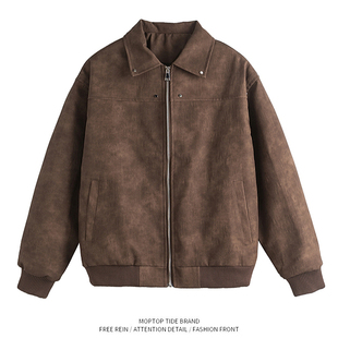 WH先生美式高街美拉德棕色皮衣外套男复古做旧cleanfit潮流夹克