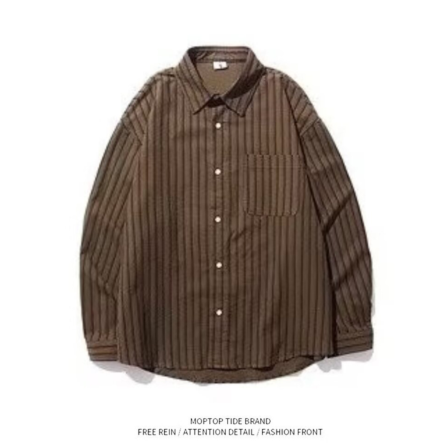 日系复古咖色条纹长袖衬衫男女同款休闲学院风宽松百搭衬衣外套潮,男装,衬衫,淘宝优惠券,粉丝福利购,淘宝优惠卷