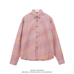 WH先生设计感肌理格子泡泡纱宽松廓形复古休闲防晒衬衫 外套 长袖