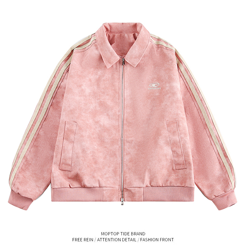 WH先生潮牌甜酷翻领长袖宽松夹克拉链外套休闲情侣