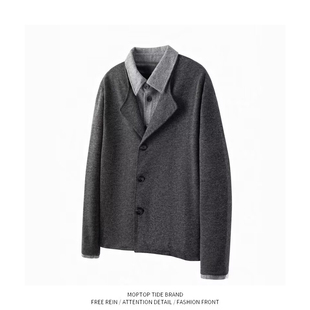 WH先生港式翻领夹克男春秋宽松假两件商务外套青年防风夹克