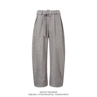 老钱风纹理竹节高级感绑带休闲裤男春秋季新款cleanfit垂感西裤