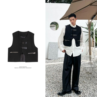 美式ins高街马甲男款设计感小众叠穿金属皮扣坎肩高级感背心夏季