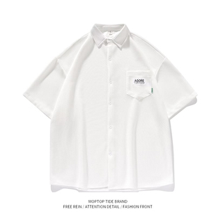 翻领短袖衬衫男2024夏季港风日系潮流宽松休闲五分袖衬衣潮牌外套