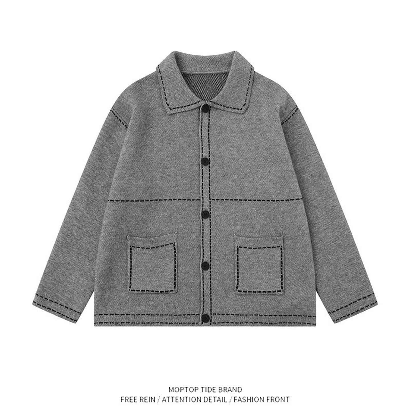 WHXS潮牌老钱风双口袋小众设计感毛衣男女美式复古宽松针织外套