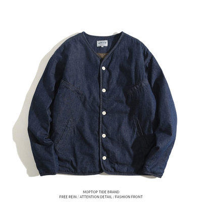 【限时优惠】无领牛仔外套男