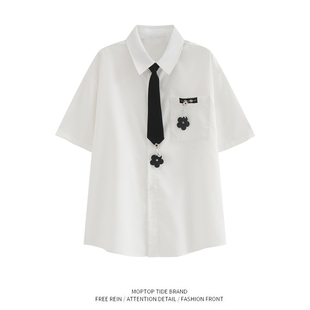 WH先生学院风领带白色衬衫2025新款女士短袖jk衬衣夏季