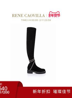【新年折扣】RENE CAOVILLA CLEO系列水钻黑色长靴女士