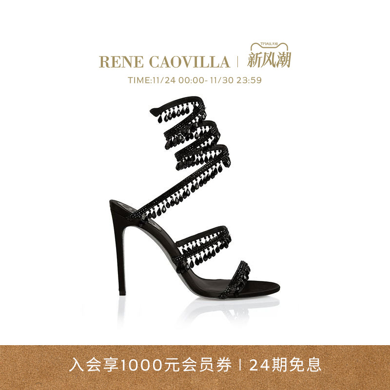 黑色水钻多带女士凉鞋细高跟