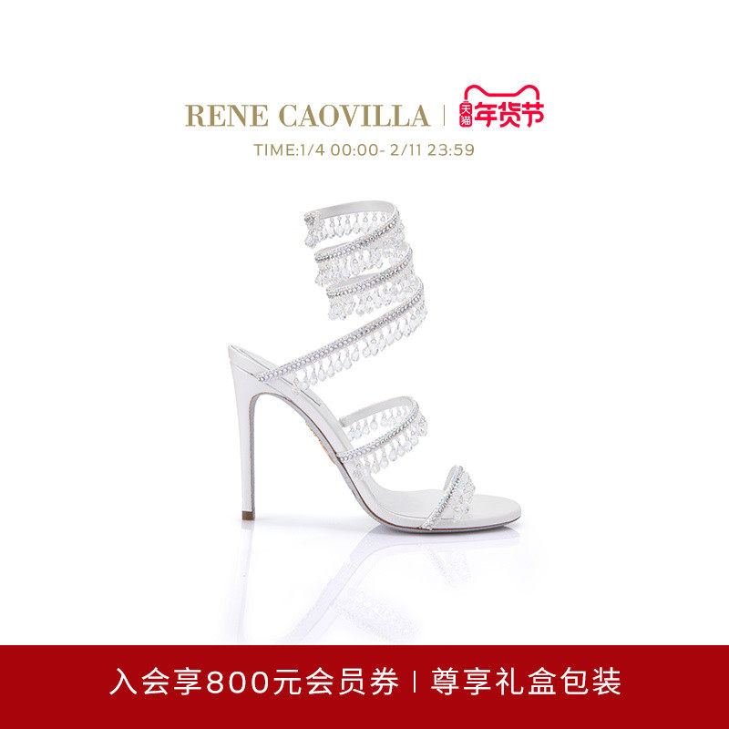 【礼物】RENE CAOVILLA CHANDELIER系列水钻绑带女士高跟凉鞋