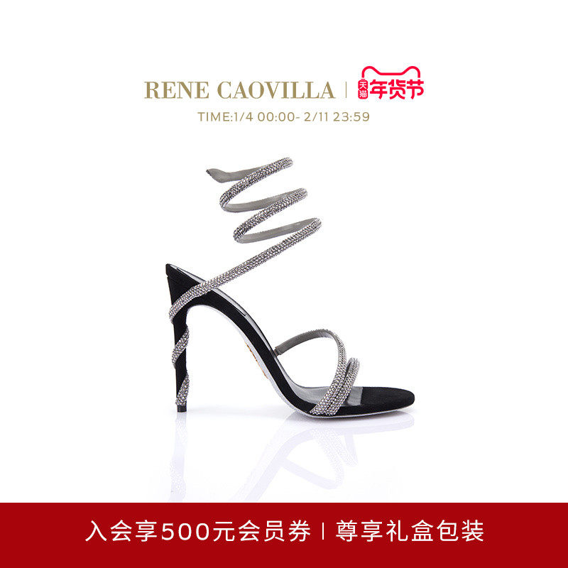 【礼物】RENE CAOVILLA MARGOT系列水钻绑带高跟凉鞋