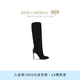 RENE CAOVILLAMORGANA系列黑色水钻及膝高筒靴