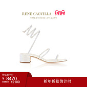 折扣倒计时 RENE CAOVILLA CLEO白色水钻系带低跟凉鞋 RC女鞋
