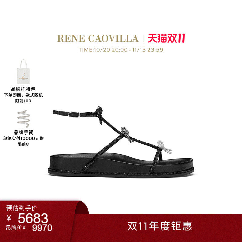 【断码特惠】RENE CAOVILLA CATERINA系列水钻女士平底凉鞋