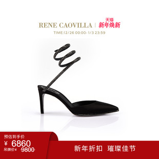 CAOVILLA RENE CLEO系列黑色水钻尖头绑带高跟鞋 年终折扣