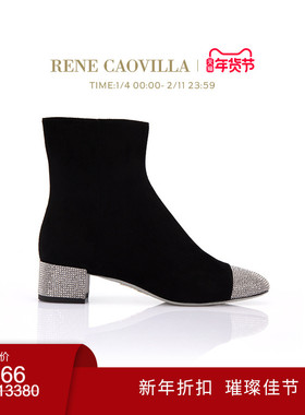 【新年折扣】RENE CAOVILLA BONNIE系列水钻黑色粗跟短靴