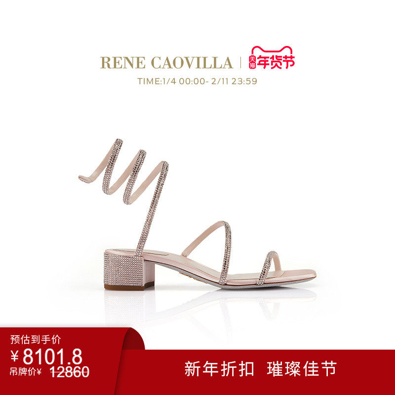【断码特惠】RENE CAOVILLA CLEO系列绑带粗跟鞋凉鞋 RC女鞋,女鞋,时装凉鞋,淘宝优惠券,粉丝福利购,淘宝优惠卷