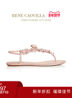 【新年折扣】RENE CAOVILLA CANDY系列粉色蝴蝶结平底夹趾凉鞋