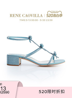 【限时折扣】RENE CAOVILLA CATERINA系列蓝色水钻女士高跟凉鞋