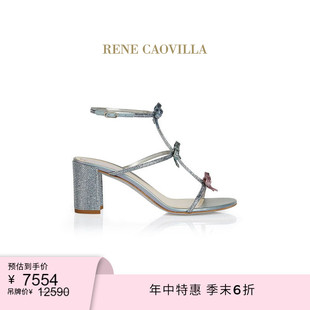 RENE 末6折 CAOVILLA 季 CATERINA系列藍色蝴蝶結(jié)粗跟涼鞋