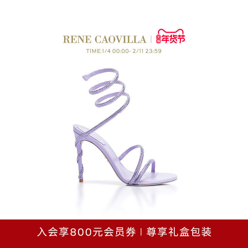 【礼物】RENE CAOVILLA MARGOT系列水钻绑带高跟凉鞋